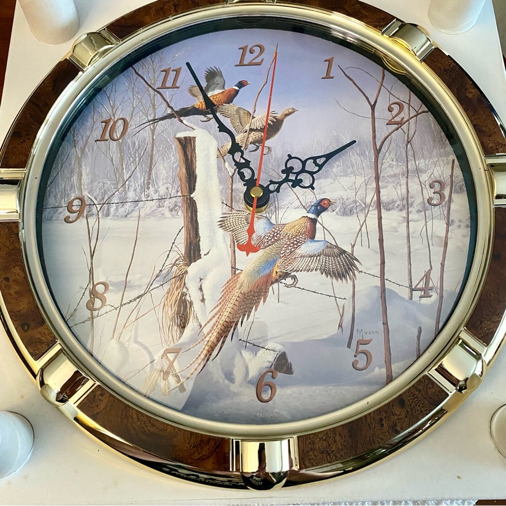 NIB Wildlife Collection Quartz Pheasant Wall Clock Rustic Cabin Lodge Decor
